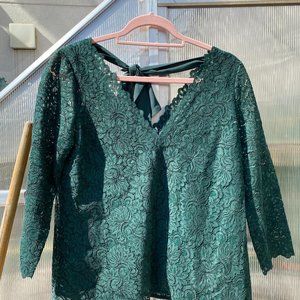 Sezane Dina Blouse Size 40 Size 10 Forest Green Lace Lined